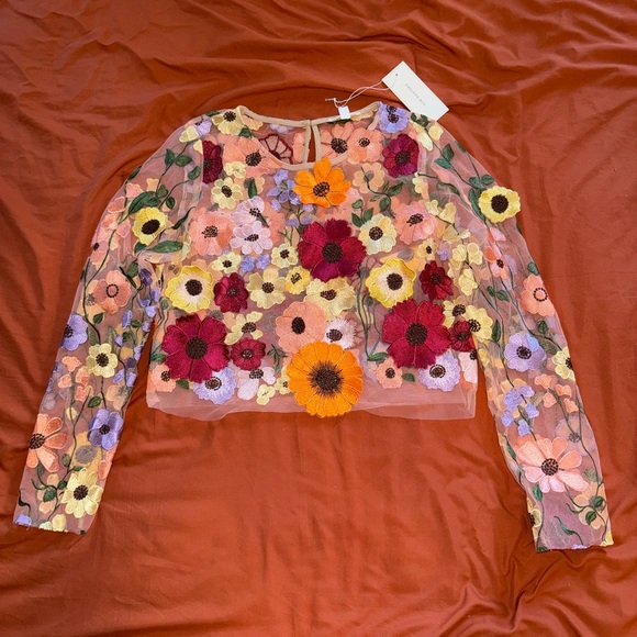 Lane 201 Tops - Vibrant Floral Embroidered Blouse